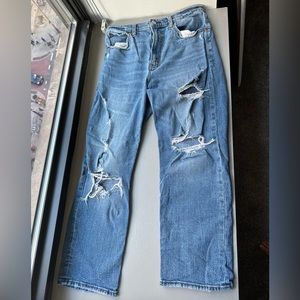 Abercrombie ultra high rise distressed straight jeans, size 30